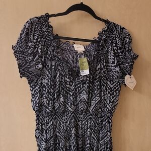 Self Esteem Black and White Smocked Ruffled Blouse